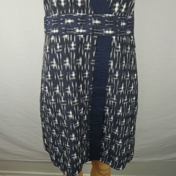 J. Crew Navy Faux Wrap Tie Sleeveless Mini Dress Cotton Linen Trim Ikat Size 2 - Picture 5 of 13